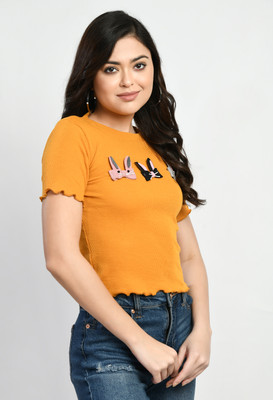 GLADLY Casual Self Design Women Yellow Top