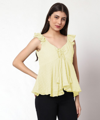 METRONAUT Casual Self Design Women Light Green Top