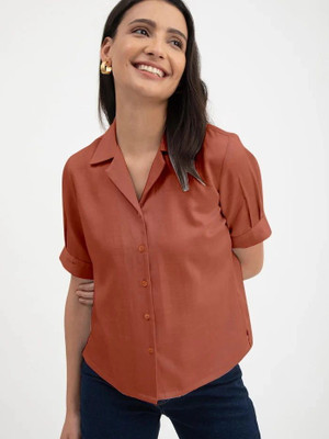 Mirana Casual Solid Women Brown Top