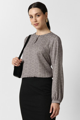VAN HEUSEN Formal Printed Women Grey Top