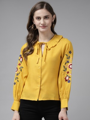 Bhama COUTURE Casual Embroidered Women Yellow Top