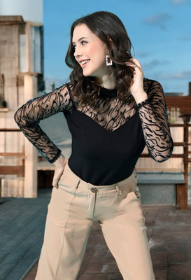 METRONAUT Casual Solid Women Black Top