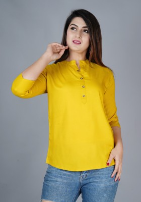 HouseOfCommon Casual Solid Women Yellow Top