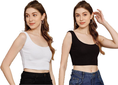 Mirana Casual Solid Women Black, White Top