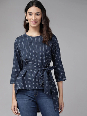 Yash Gallery Casual Polka Print Women Blue Top