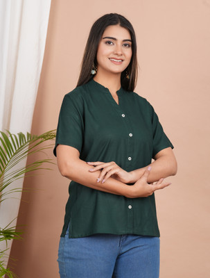 ap2kurti Casual Solid Women Dark Green Top