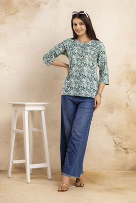 Aanganedit Formal Printed Women Green Top