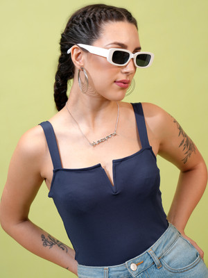 Tokyo Talkies Casual Solid Women Blue Top