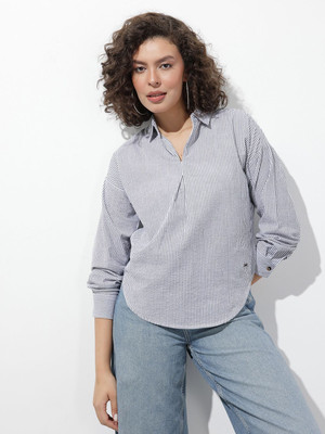 Roadster Casual Striped Women Grey Top