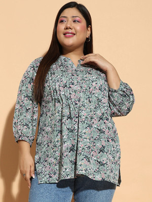 CLOCHOICE Casual Floral Print Women Green Top