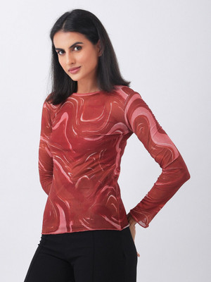 ANVI Be Yourself Casual Printed Women Brown Top