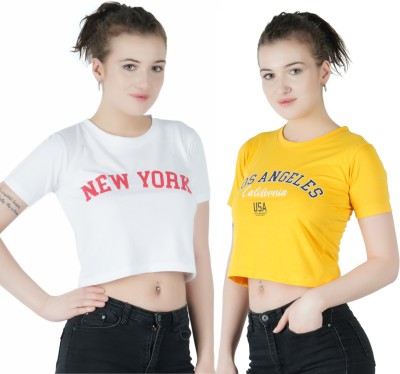 prime tees Casual Printed Women White, Yellow Top