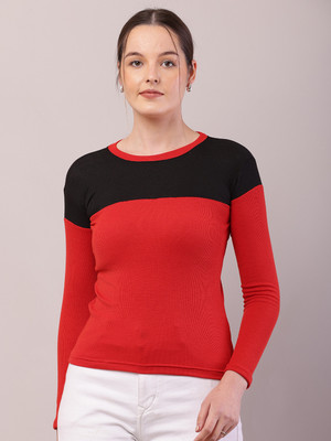HouseOfCommon Casual Color Block Women Black, Red Top