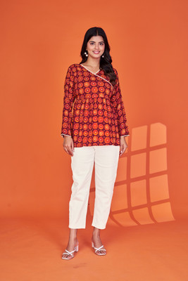 UDANIENTERPRISE Casual Printed Women Maroon, Yellow Top