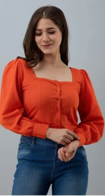 FESNOVA Casual Solid Women Orange Top