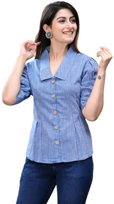 SANGAFASHION Casual Self Design Women Blue Top