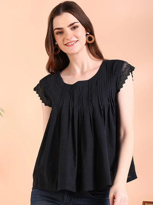 METRONAUT Casual Solid Women Black Top
