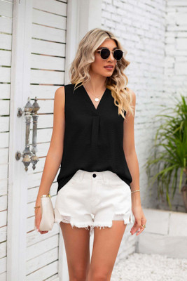 OUTZIDR Casual Solid Women Black Top
