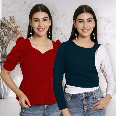 METRONAUT Casual Solid Women Red Top