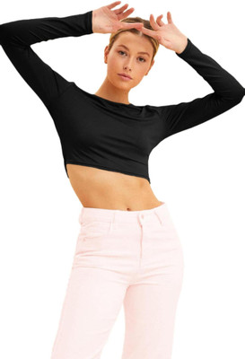 THE BLAZZE Casual Solid Women Black Top