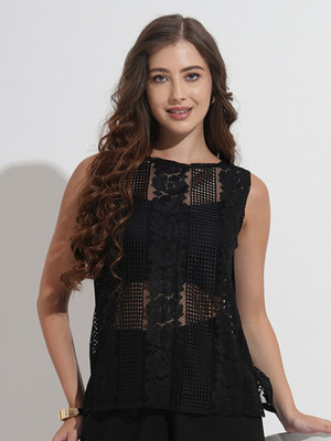 all about you Party 3/4 Sleeve Solid Women Black Top