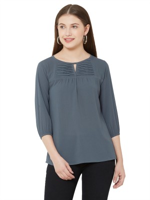 GO.4.IT Casual 3/4 Sleeve Solid Women Grey Top