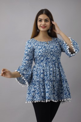 RNfab Casual Floral Print Women Blue Top