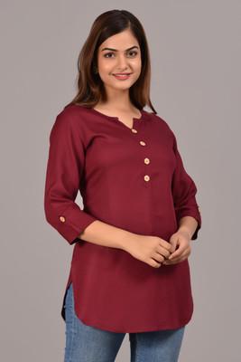 STYLE GANGA Casual Solid Women Maroon Top