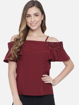 OTIRA Casual Embellished Women Red Top