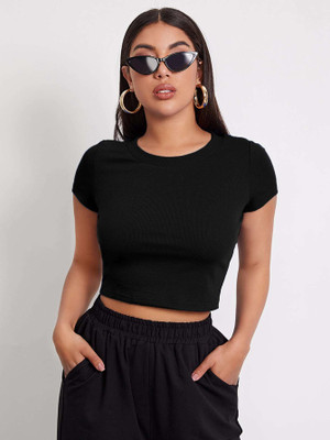 Aahwan Casual Solid Women Black Top