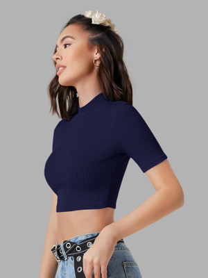 NAVYANKAA Casual Solid Women Dark Blue Top