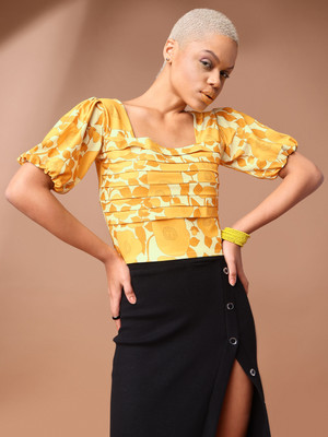 PURVAJA Party Floral Print Women Yellow Top