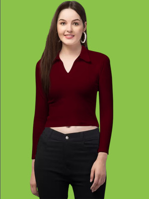 Dream Beauty Fashion Casual Solid Women Maroon Top
