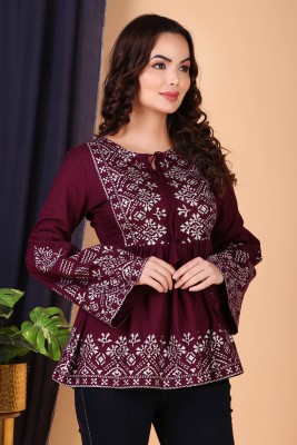 HouseOfCommon Casual Printed Women Maroon Top