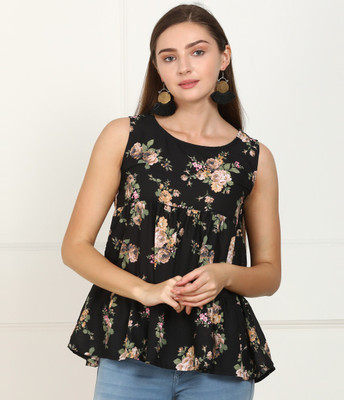 Tokyo Talkies Casual No Sleeve Printed Women Multicolor Top