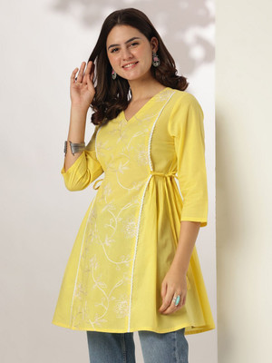 Janasya Casual Embroidered Women Yellow Top