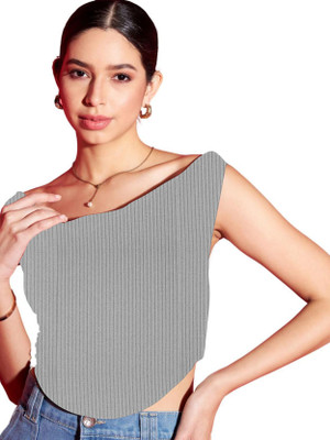 jovo Casual Self Design Women Grey Top