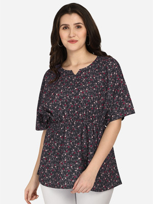 Ghunawali Casual Printed Women Black Top