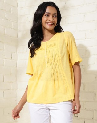 Fabindia Casual Solid Women Yellow Top