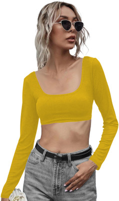 THE BLAZZE Casual Solid Women Yellow Top