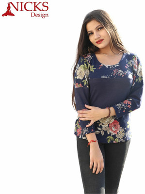 MSNICKSDESIGN Casual Floral Print Women Blue Top