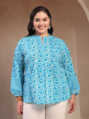 Little More By Stylum Casual Floral Print Women Light Blue Top