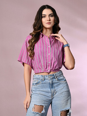 ADRIANA Party Striped Women Pink Top