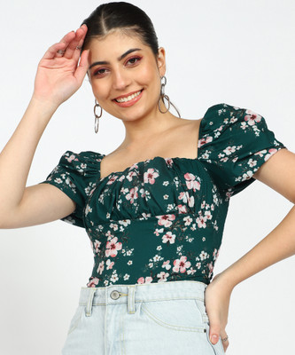 I Saw It First Casual Floral Print Women Dark Green, Pink, White Top