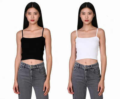 MIXFIT Casual Solid Women White, Black Top