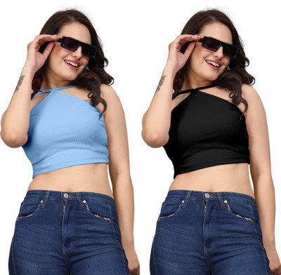 UKANIFAB Party Solid Women Black, Blue Top