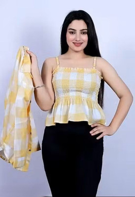 Fabhaat Casual Checkered Women Yellow, Green Top