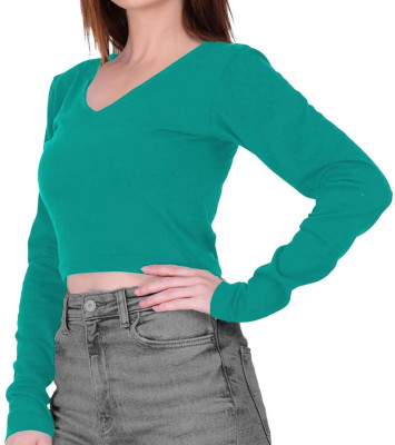 THE BLAZZE Casual Solid Women Green Top