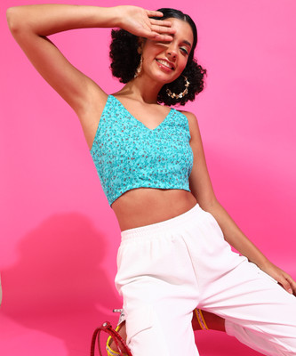 POPWINGS Casual Printed Women Light Blue Top