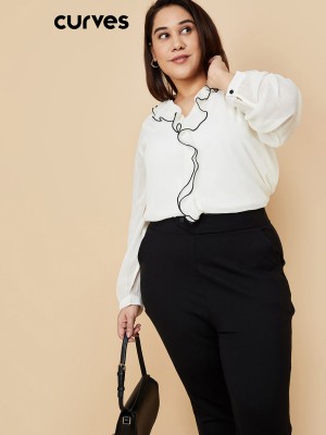 MAX Casual Solid Women White Top